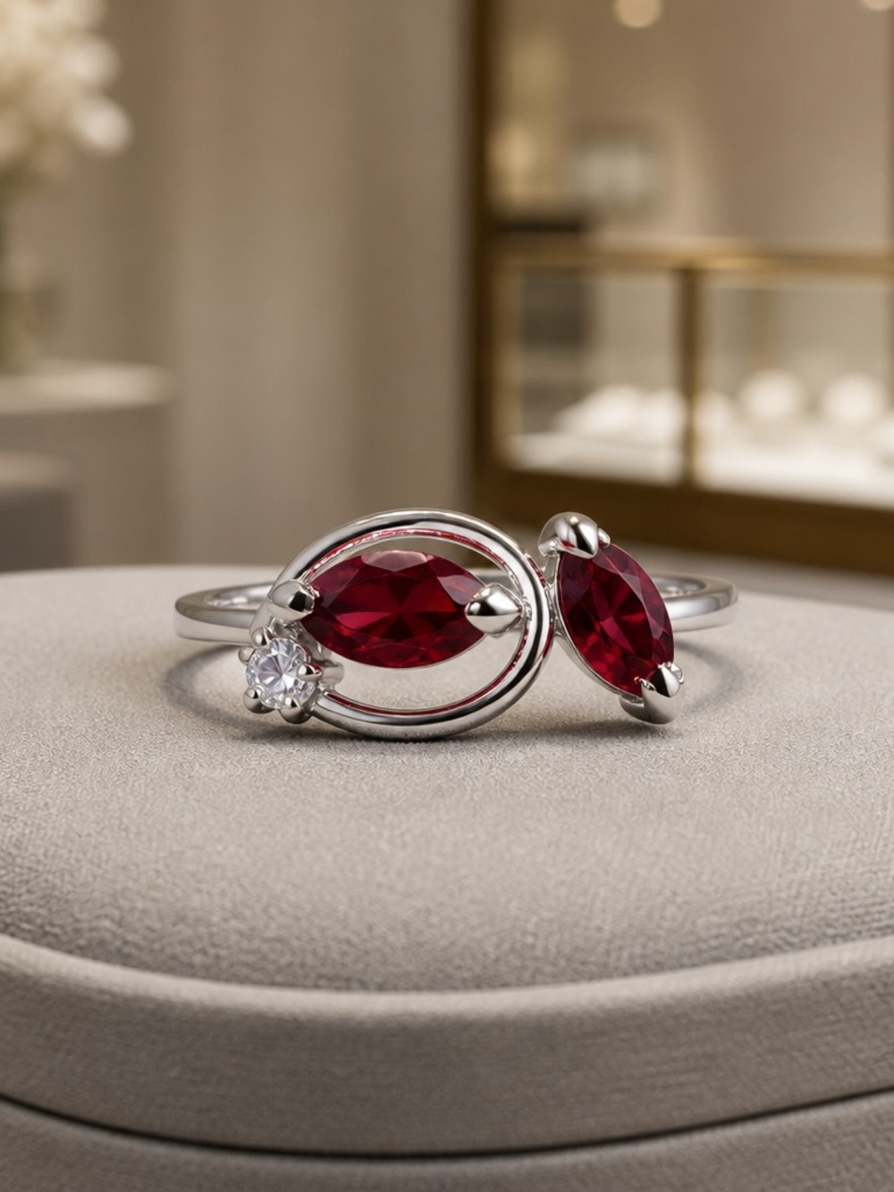Size 7 Red Glass 14K gold electroplated ring